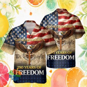 250 Years of Freedom God Bless America Eagle Button Down Hawaiian Shirt