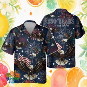 250 Years of Freedom USA Anniversary Eagle and Fireworks Hawaiian Shirt