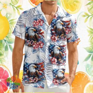 250th Anniversary Patriotic Eagle and Hibiscus Floral Hawaiian Shirt