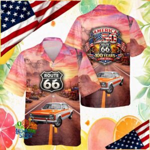America 250th Anniversary Route 66 Classic Car Landmark Hawaiian Shirt