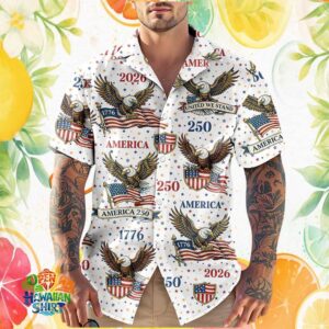 American Eagle 250 Years 2026 Patriotic Stars and Stripes Hawaiian Shirt