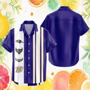 Baltimore Ravens Classic Vertical Stripe Team Logo Hawaiian Shirt