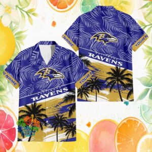 Baltimore Ravens Custom Name Golden Beach Sunset Hawaiian Shirt