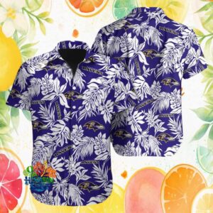 Baltimore Ravens Monstera Leaf Tropical Pattern Purple Hawaiian Shirt