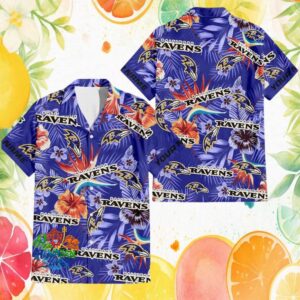 Baltimore Ravens Paradise Hibiscus Floral Purple Summer Hawaiian Shirt