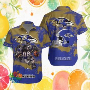 Baltimore Ravens Personalized Mascot Gold and Purple Hawaiian Shirt