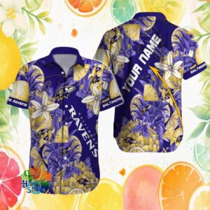 Baltimore Ravens Personalized Pineapple and Floral Tropical Hawaiian Shirt
