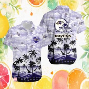 Baltimore Ravens Purple Clouds Beach Palms Hawaiian Shirt