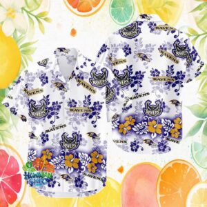 Baltimore Ravens Purple & White Tropical Floral Print Hawaiian Shirt
