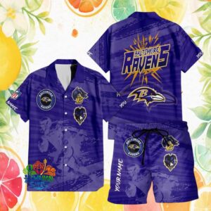 Baltimore Ravens “Your Name” Custom Player Graphic Purple Shorts Set Hawaiian Shirt