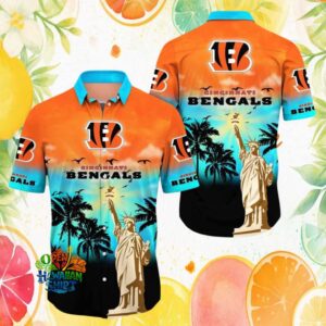 Cincinnati Bengals Statue of Liberty Island Sunset NFL Hawaiian Shirt