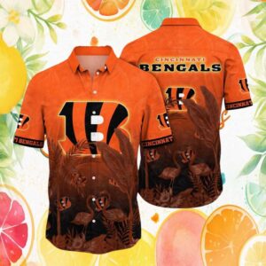 Cincinnati Bengals Sunset Palm Tree Flamingo Hawaiian Shirt