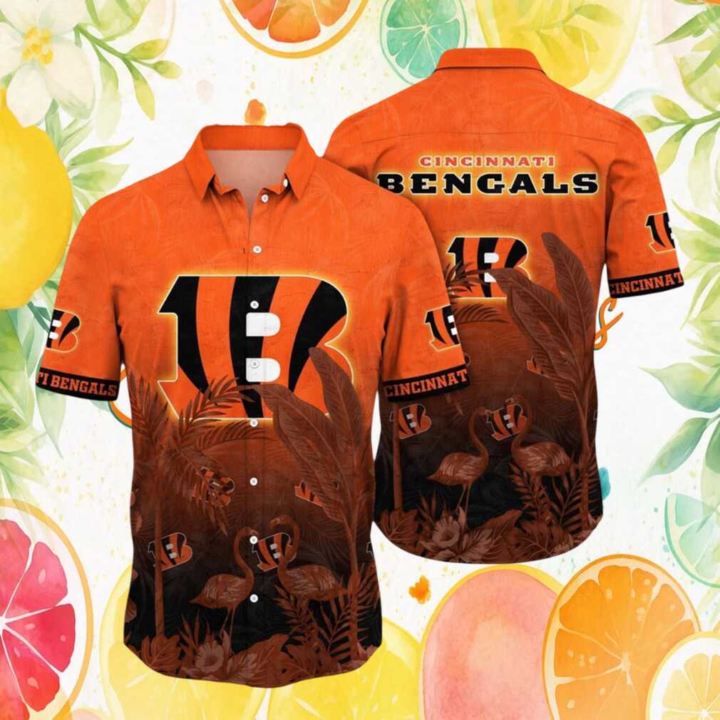 Cincinnati Bengals Sunset Palm Tree Flamingo Hawaiian Shirt Cincinnati Bengals Sunset Palm Tree Flamingo Hawaiian Shirt