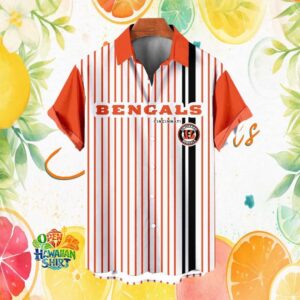 Cincinnati Bengals Vintage Orange & White Pinstripe Button Down Hawaiian Shirt