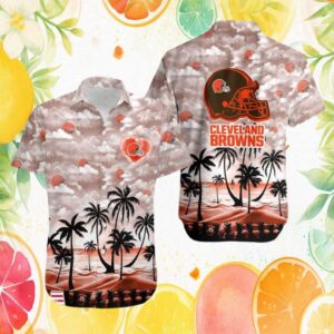 Cleveland Browns Beach Palm Trees Clouds Pattern Hawaiian Shirt