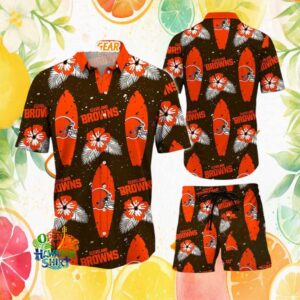 Cleveland Browns Brown & Orange Surfboard Tropical Pattern Set Hawaiian Shirt