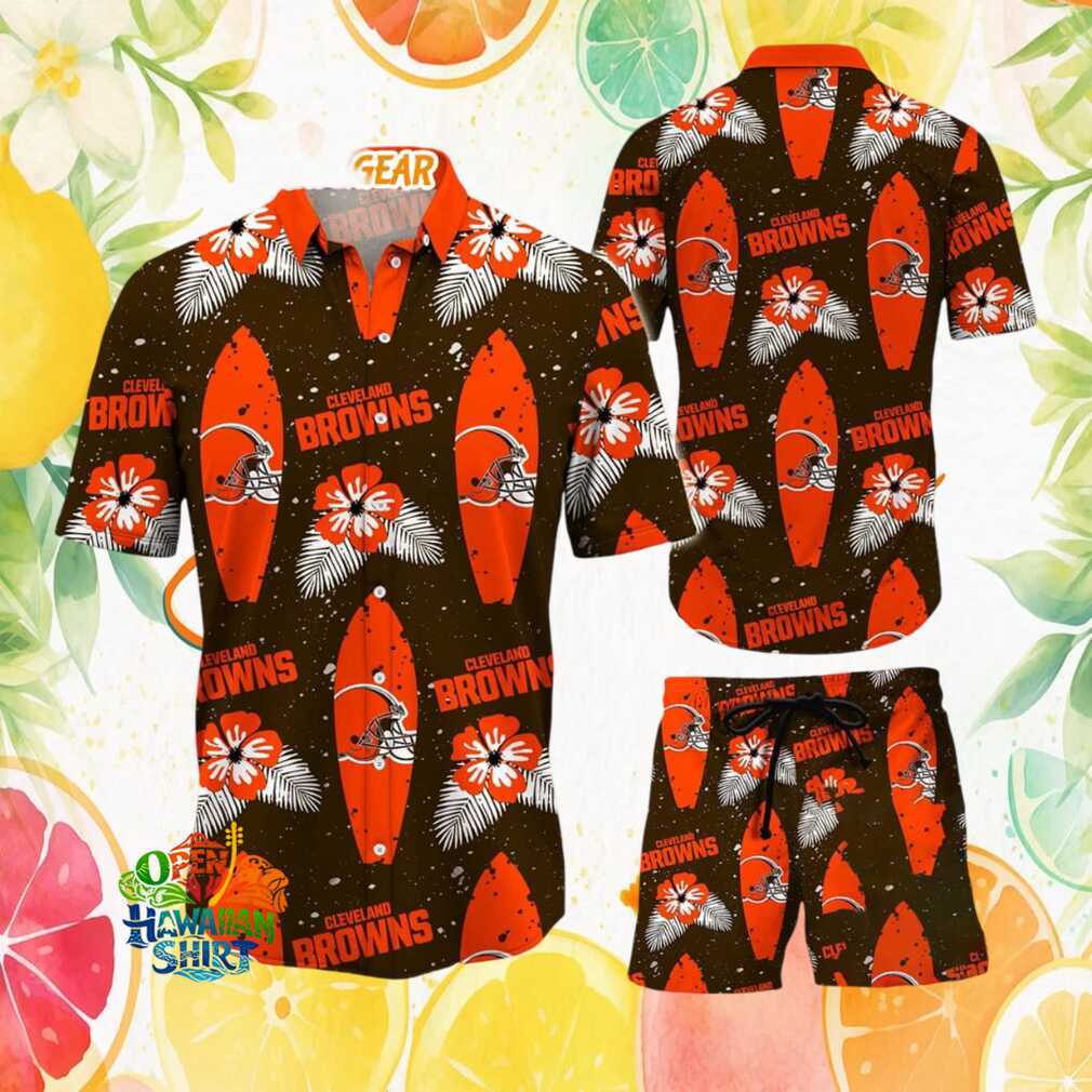 Cleveland Browns Brown & Orange Surfboard Tropical Pattern Set Hawaiian Shirt Cleveland Browns Brown & Orange Surfboard Tropical Pattern Set Hawaiian Shirt