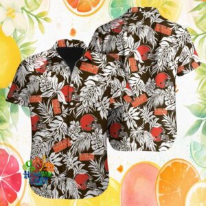 Cleveland Browns Brown & White Tropical Leaf Pattern NFL Hawaiian Shirt