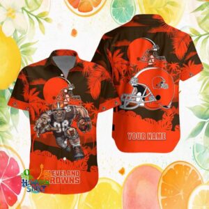 Cleveland Browns Custom Name Angry Mascot Orange Sunset Hawaiian Shirt