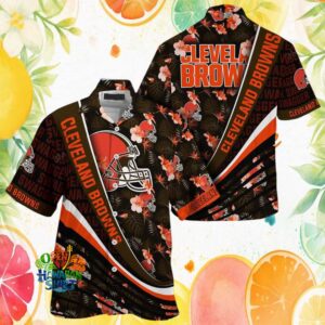 Cleveland Browns Dark Tropical Hibiscus & Palm Leaf NFL Summer Hawaiian Shirt