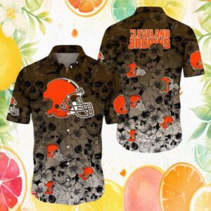 Cleveland Browns Gothic Skull & Flowers NFL Hawaiian Shirt
