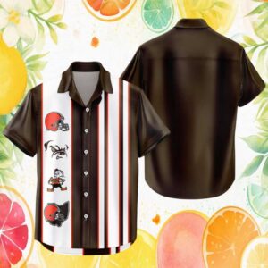 Cleveland Browns Heritage Logo Vertical Stripe Brown Hawaiian Shirt