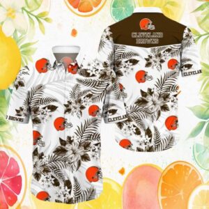 Cleveland Browns Hibiscus Bloom White Tropical Hawaiian Shirt