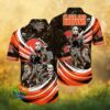Cleveland Browns NFL Parrot & Jungle Floral White Hawaiian Shirt Cleveland Browns NFL Parrot & Jungle Floral White Hawaiian Shirt