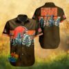 Cleveland Browns Statue of Liberty Tropical Palm Tree Sunset Polo Hawaiian Shirt Cleveland Browns Statue of Liberty Tropical Palm Tree Sunset Polo Hawaiian Shirt
