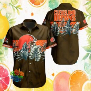 Cleveland Browns NFL Helmet & Monstera Leaf Tropical Hawaiian Shirt