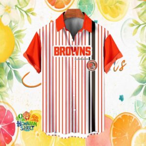 Cleveland Browns Orange & White Pinstripe Gameday Hawaiian Shirt