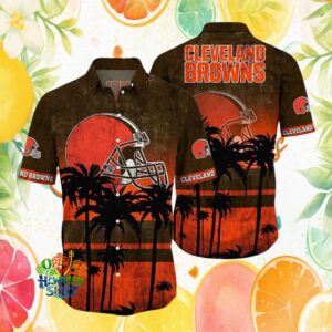 Cleveland Browns Sunset Palm Tree Silhouette Vintage Style Hawaiian Shirt