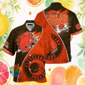 Cleveland Browns Two Tone Splatter Design Helmet Logo Hawaiian Shirt