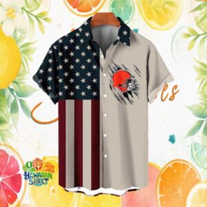 Cleveland Browns USA Flag Patriotic Ripped Graphic Hawaiian Shirt