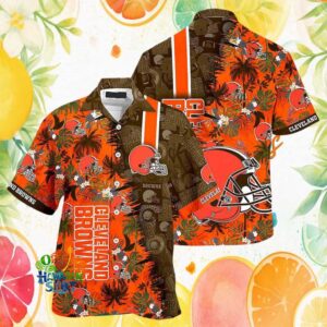 Cleveland Browns Vintage Collage Tropical Pattern NFL Button Down Hawaiian Shirt
