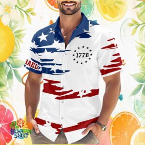 Custom Name 1776 Betsy Ross Star American Flag Patriotic Hawaiian Shirt