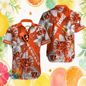 Custom Name Cincinnati Bengals Tropical Hibiscus Hawaiian Shirt Bright Orange NFL Summer Gear