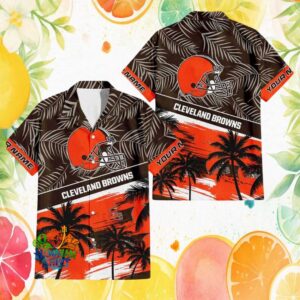 Custom Name Cleveland Browns Orange Sunset Palm Tree NFL Hawaiian Shirt