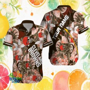 Custom Name Cleveland Browns Tropical Pineapple Hawaiian Shirt Brown & Orange Floral NFL Gear