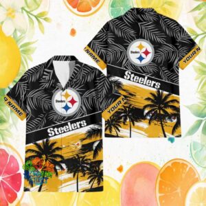 Custom Name Pittsburgh S Hawaiian Shirtlers Black Palm Sunset NFL Hawaiian Shirt
