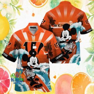Mickey Mouse Surfing Cincinnati Bengals NFL Orange Sunset Hawaiian Shirt