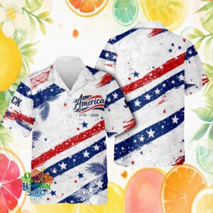 Modern America 1776 2026 Diagonal Stripes Tropical Patriotic Hawaiian Shirt