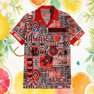 NFL Cleveland Browns Tribal Tattoo Pattern Brown Hawaiian Shirt