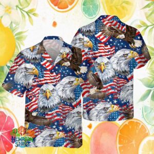 Patriotic Bald Eagle American Flag All Over Print Hawaiian Shirt