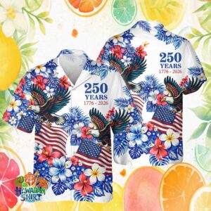 Patriotic Eagle & Hibiscus Floral 250 Years Anniversary Hawaiian Shirt
