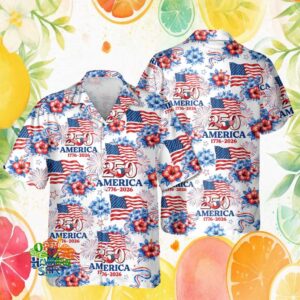 Patriotic Floral USA 250th Anniversary 1776 2026 Hibiscus Flag Hawaiian Shirt