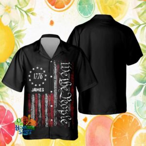 Personalized 1776 We The People Distressed American Flag Black Button Hawaiian Shirt