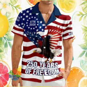 Personalized 250 Years of Freedom Bald Eagle American Flag Hawaiian Shirt