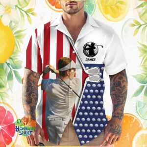 Personalized American Flag Golf Pro Player Custom Name Hawaiian Shirt