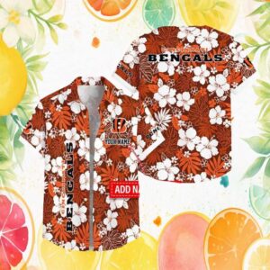 Personalized Cincinnati Bengals Hibiscus Floral Brown Hawaiian Shirt